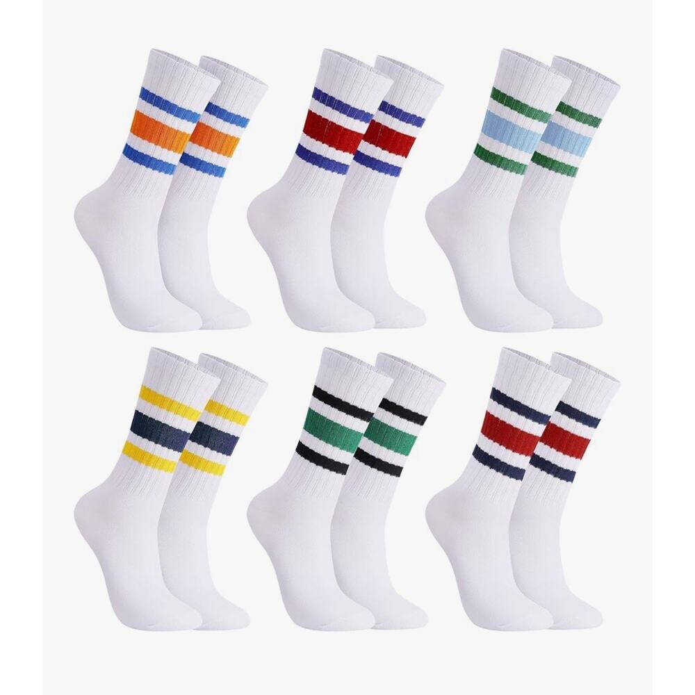 6 Pairs Crew Sport Socks Women Striped Crew Socks Sizes 5-10